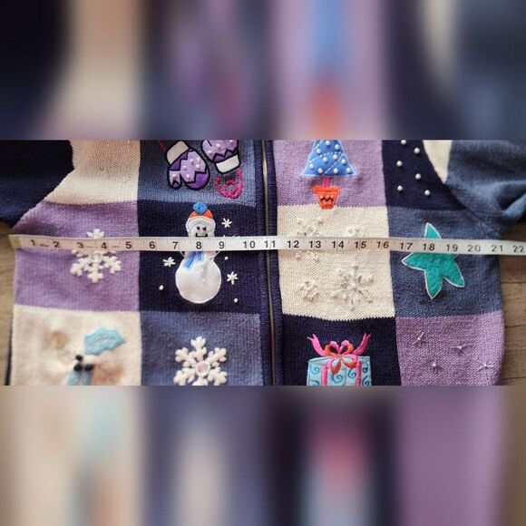 B.P. Design Winter Holiday Zip Cardigan Sweater XL Snowman Patchwork Vintage Y2K - Picture 3 of 5